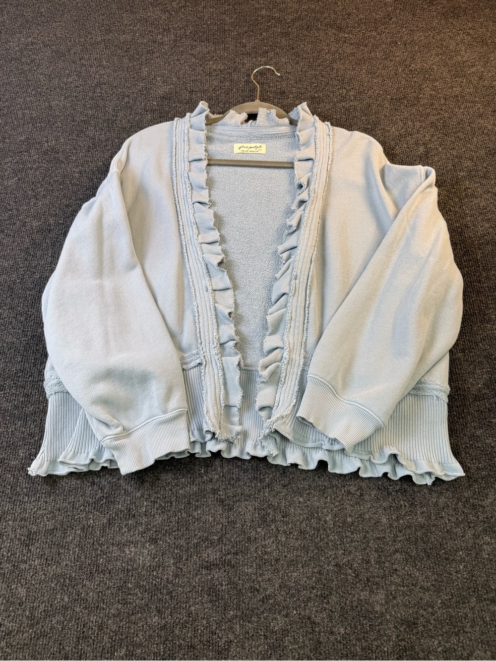 Free People Ruffled Open-Front Women's Sweater Cardigan - A dusty Light Blue